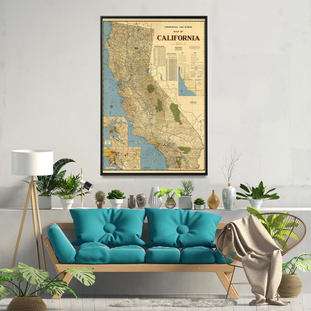California Map Wall Art Vintage California Map Print Large Map Poster