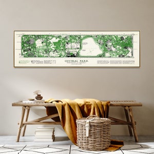 Central Park Map| New York City| Long Narrow Wall Art| NY Poster| Vintage Above Bed Print