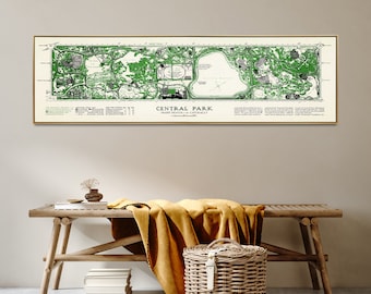 Central Park Karte| New York City| Lange schmale Wandkunst | NY Poster | Vintage Über Bett Druck