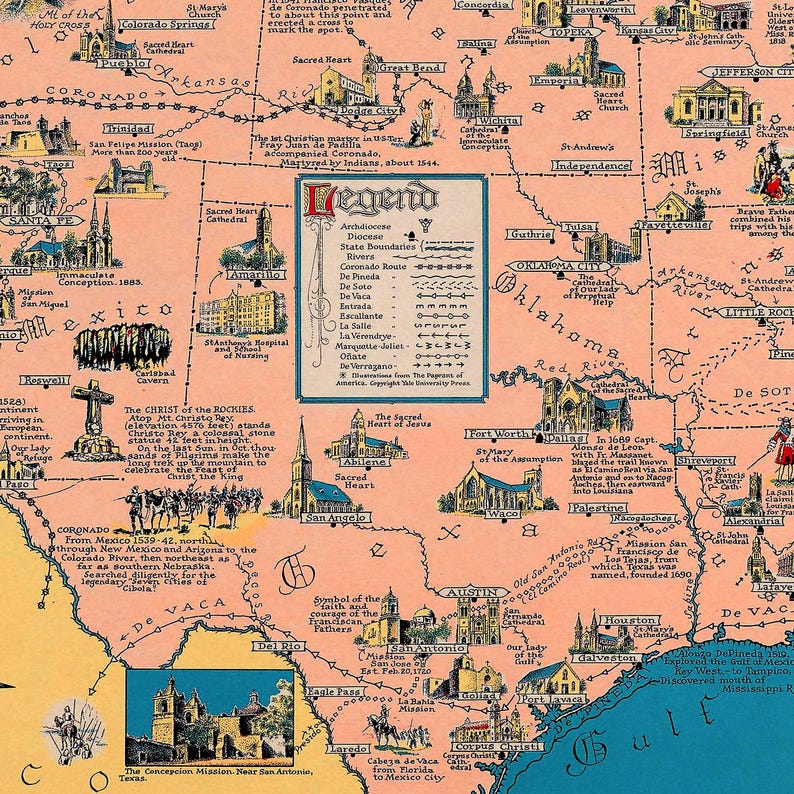 Katholische Amerika Karte: 1946 Vintage USA Faith Map Print Bild 10