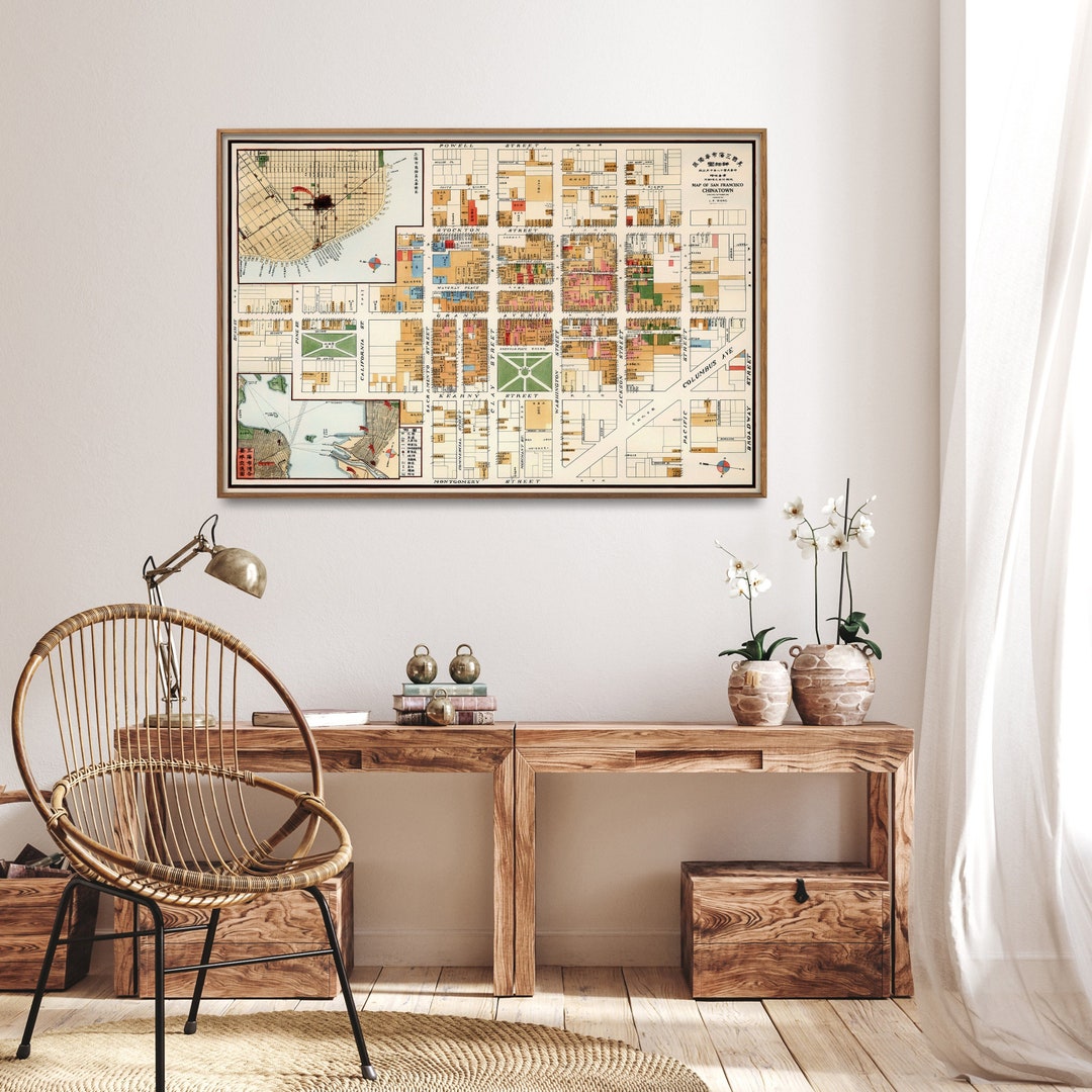 San Francisco Chinatown Vintage Map Print| Large Map Poster| Wall Art ...