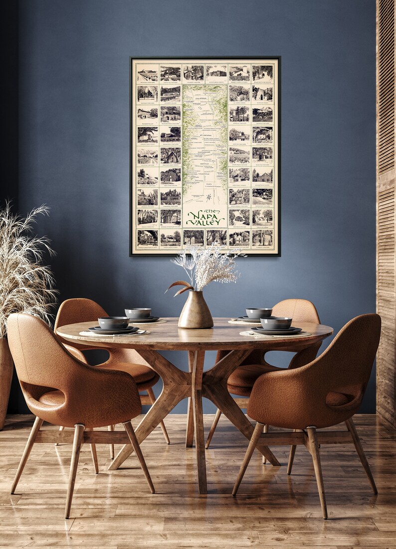 Napa Valley Wineries Vintage Map Print| California Wine Poster| Wall ...