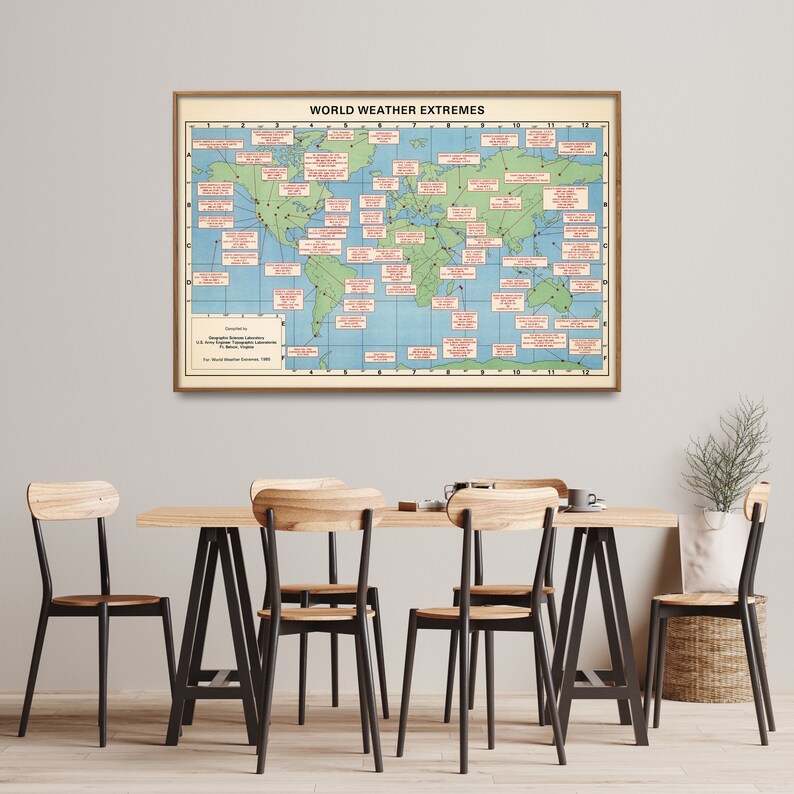 Retro Weather Map Vintage World Weather Extremes Map Print: Meteorology Wall Art - Etsy