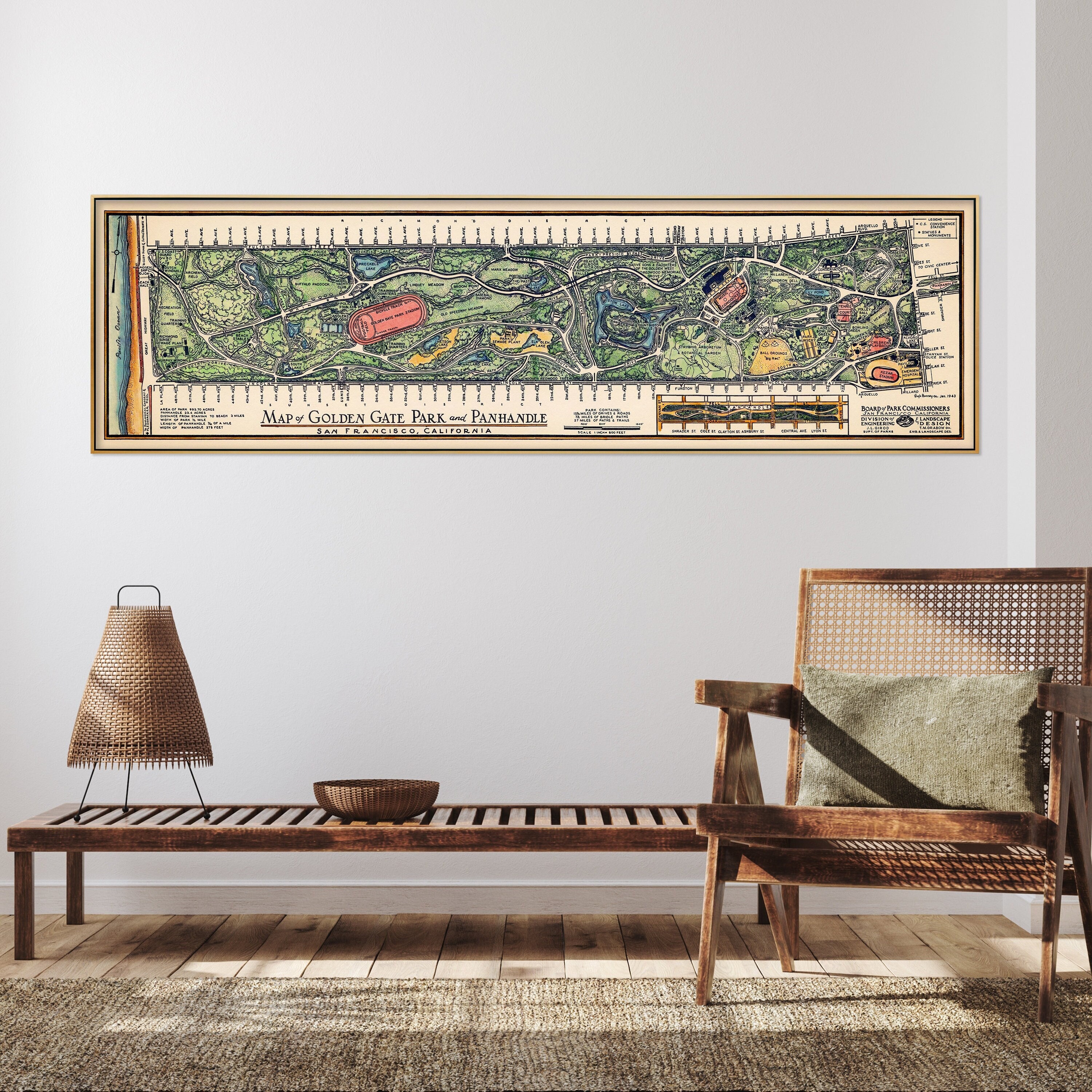 Impressão vintage do mapa do Golden Gate Park: arte de parede de São Francisco