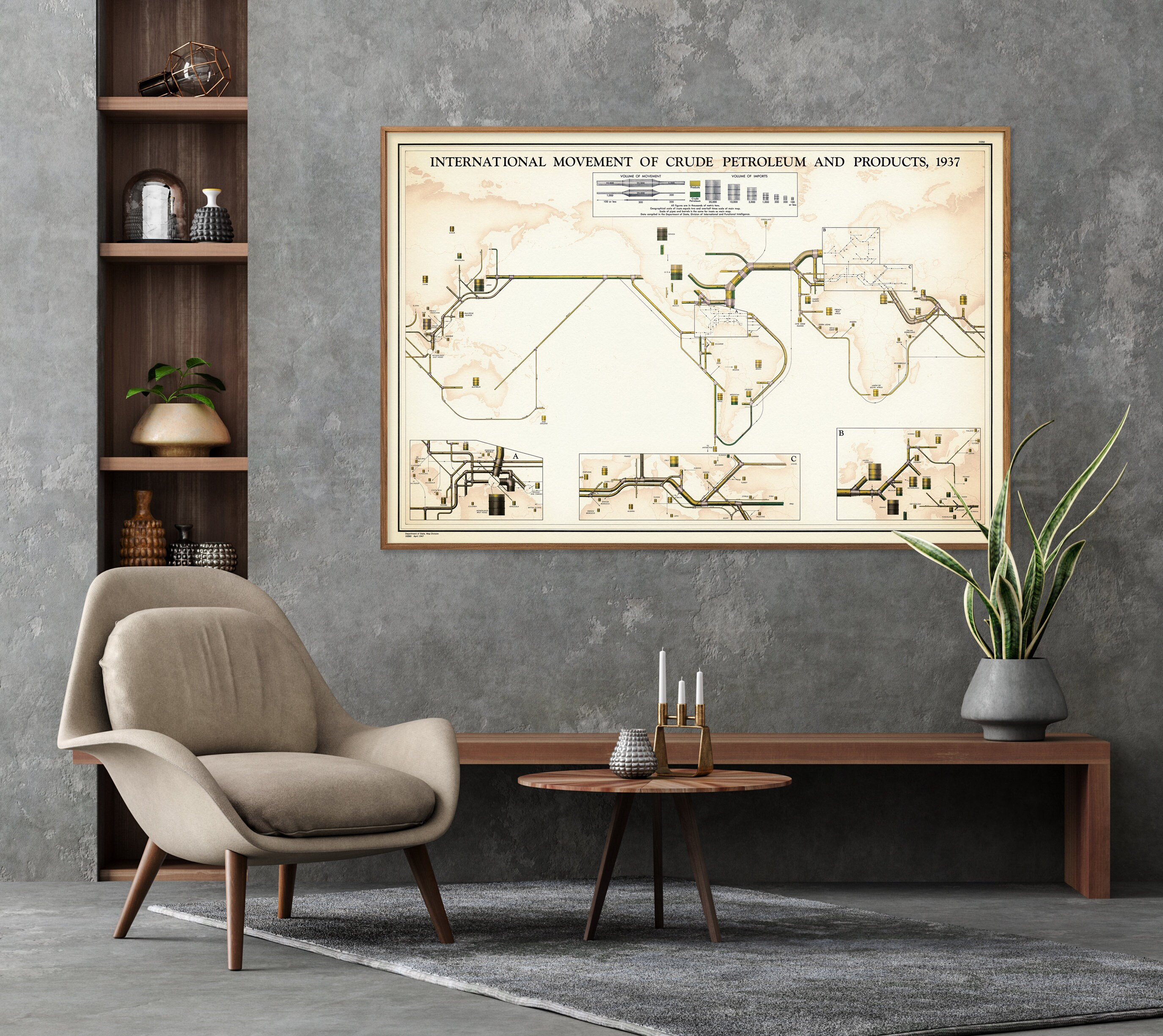 International Movement of Crude Petroleum and Products, 1937 - Vintage Diagram Print