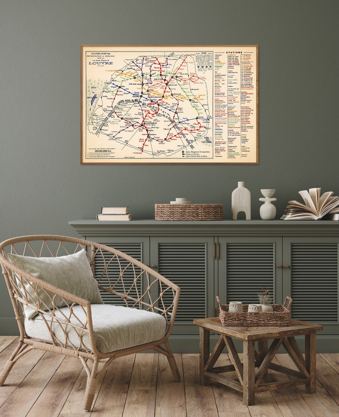 Paris Subway Lines Vintage Map Print| Paris Metropolitan Map Poster ...