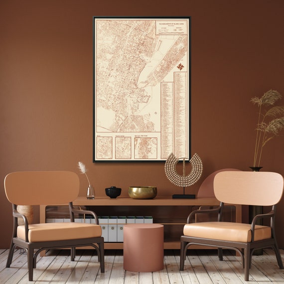 Cairo Islamic Monuments Vintage Map Print| Muslim Home Wall