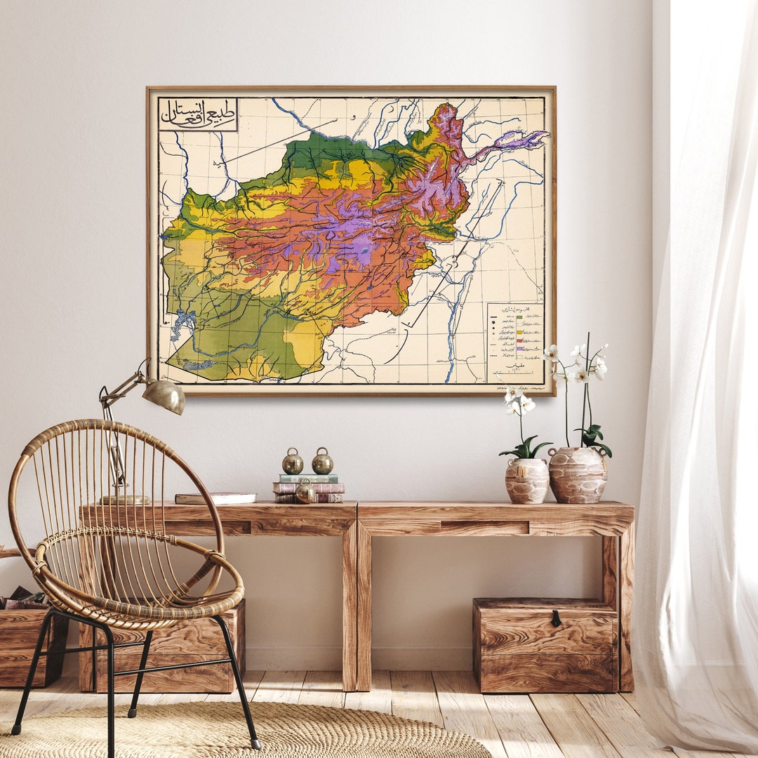 Vintage Afghanistan Pashto Language Map Print Large Map Poster Afgan ...