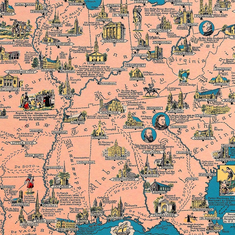 Katholische Amerika Karte: 1946 Vintage USA Faith Map Print Bild 8