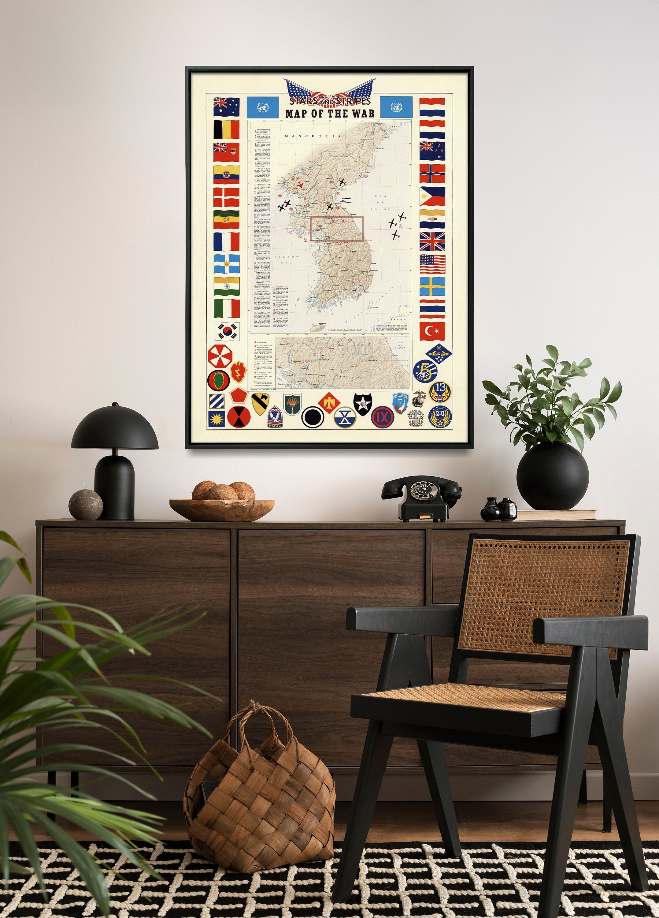 Korean War: Timeline - Vintage Military Map Print, North and South Korea Conflict Wall Art, Cold War Era Poster