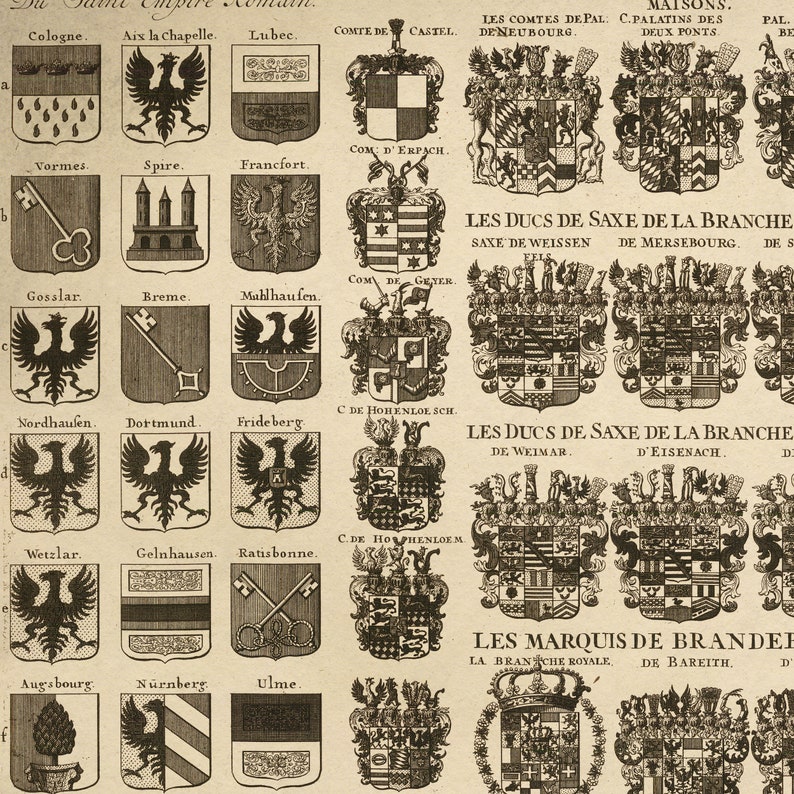 Vintage Holy Roman Empire Chart Heraldry Wall Art History Etsy