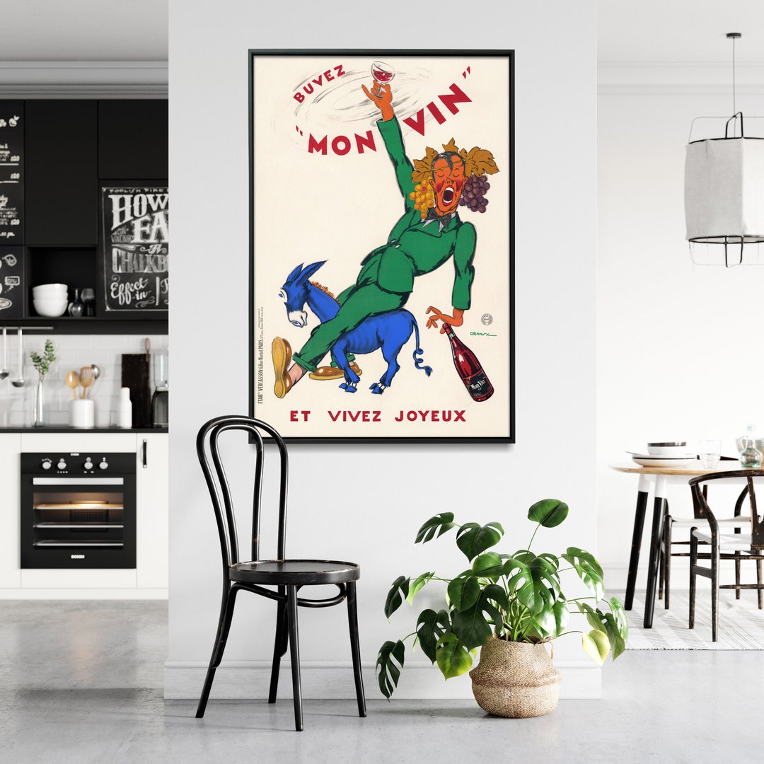 Vintage French Wine Poster Dining, Restaurant Wall Art Wine Art for