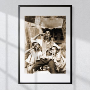 Vintage Naples Photography Print: Three Boys Eating Pasta, Kitchen Wall Art
