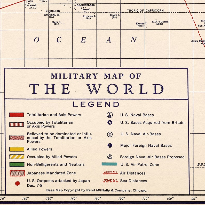 WW2: Military Map of the World - Vintage Map Print, Wall Art Home Gift ...