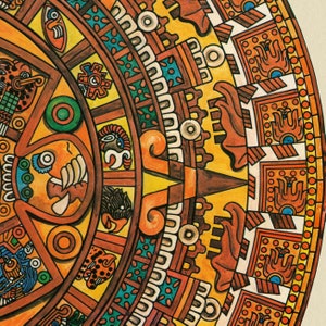 Aztec Sun Stone Calendar, Vintage Illustration Print, Mexica People Art ...