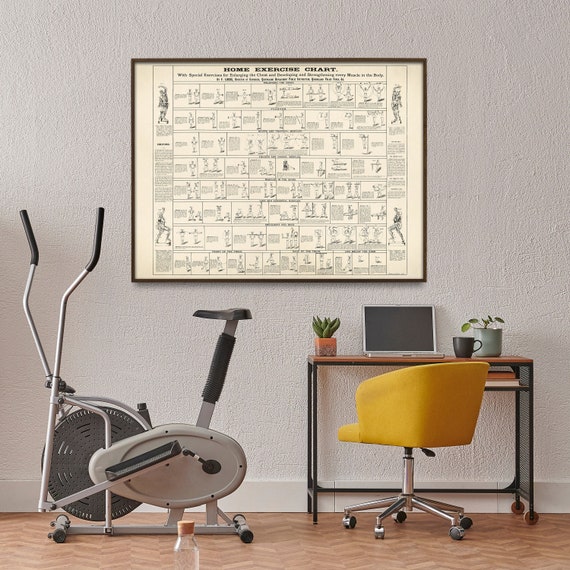 Home Exercise Vintage Chart Print, Fitness Poster, Gym Wall Art Gift