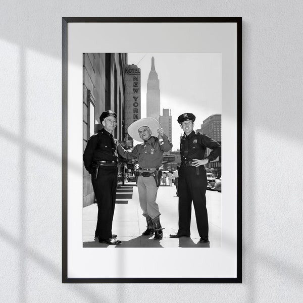 New York: Texas Sheriff with Two NY Cops - Vintage Black & White Photography Print