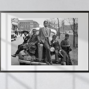 Easter Elegance: Vintage Black & White Print - African American Boys on Easter Morning, South Side Chicago