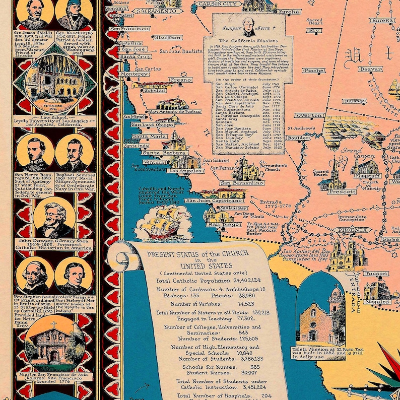 Katholische Amerika Karte: 1946 Vintage USA Faith Map Print Bild 9