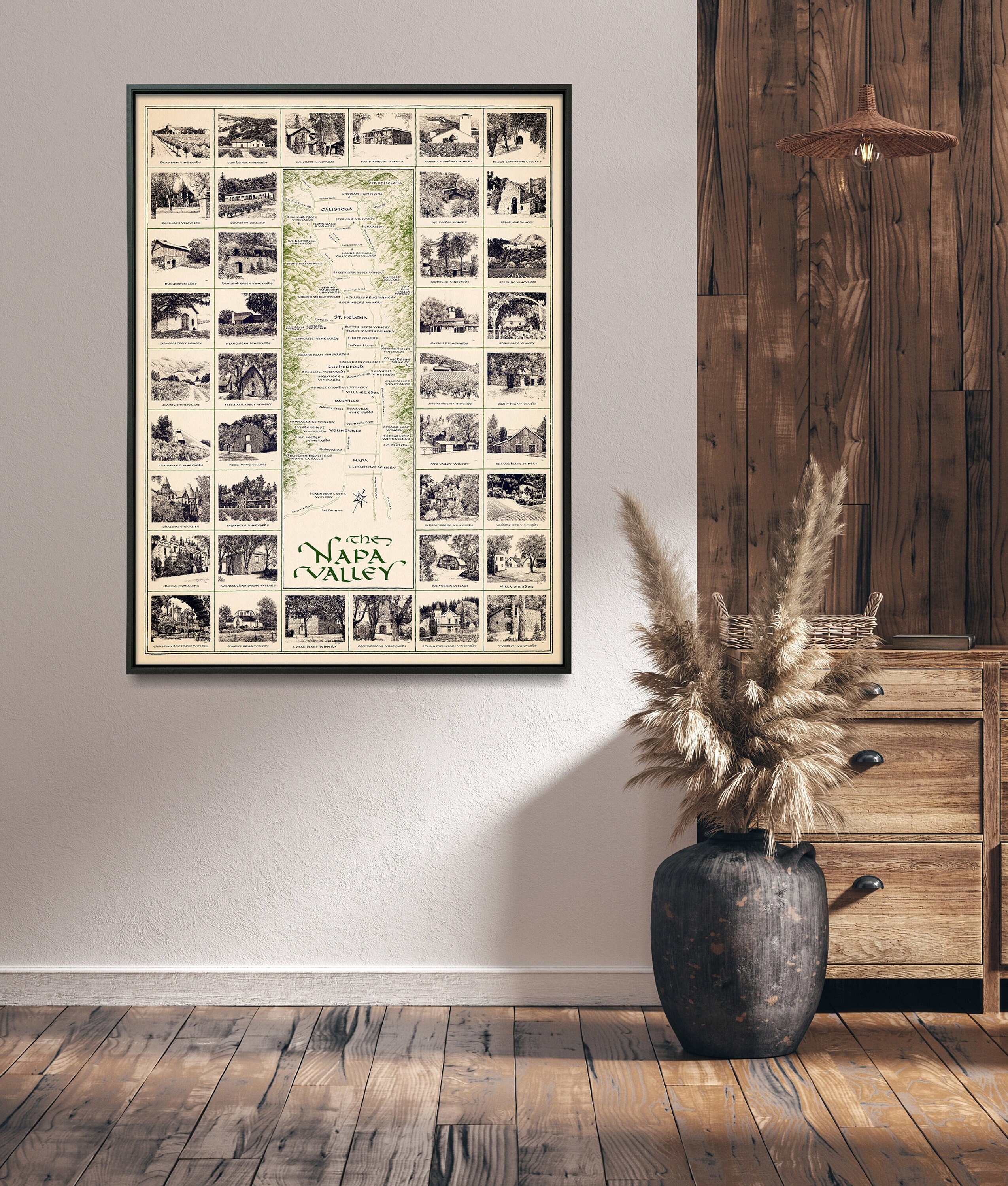 Napa Valley Wineries Vintage Map Print| California Wine Poster| Wall ...