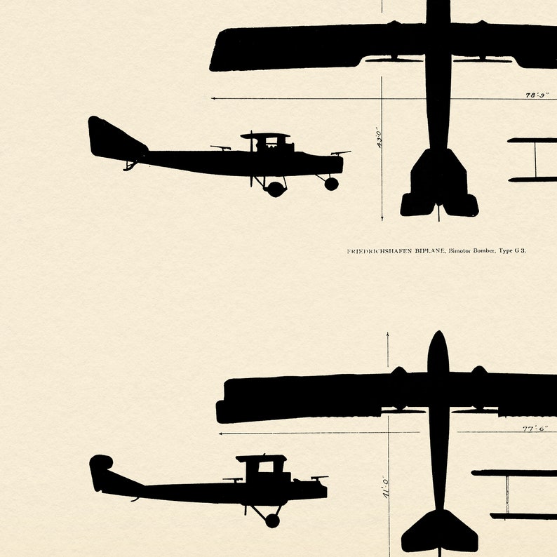 WW1: Airplanes Silhouettes - Vintage Chart Print, German Warplanes ...