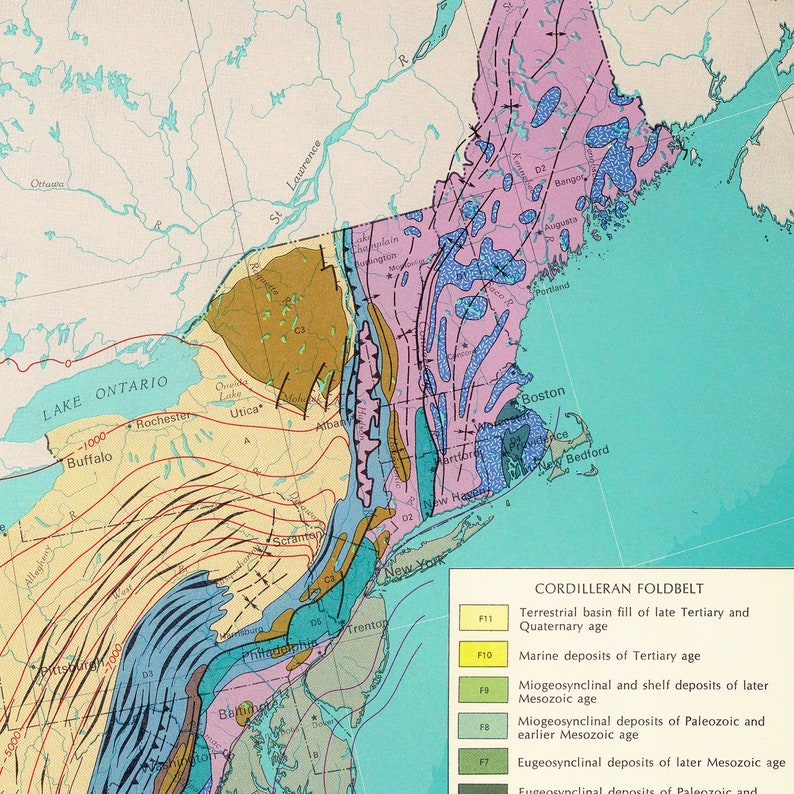Tectonic Features of USA Vintage Geologic US Map Print - Etsy