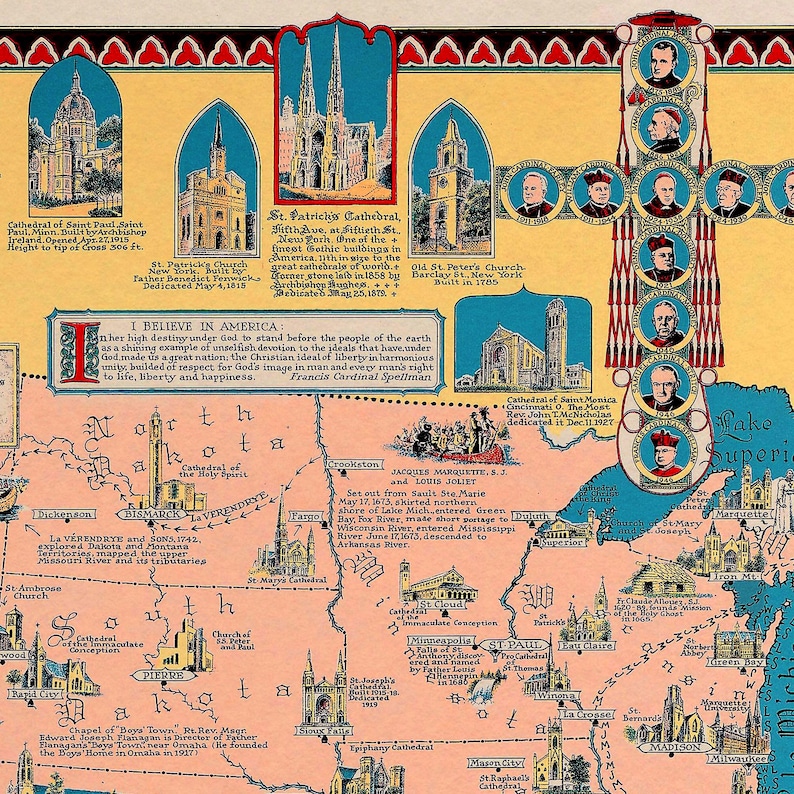 Katholische Amerika Karte: 1946 Vintage USA Faith Map Print Bild 7