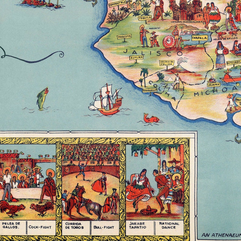 Pictorial Map of Mexico Mexico Map Mexico Old Mexico Wall - Etsy