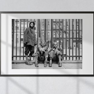 Urban Bonding: Vintage Black & White Photography Print - Three Harlem Boys Hanging Out after School