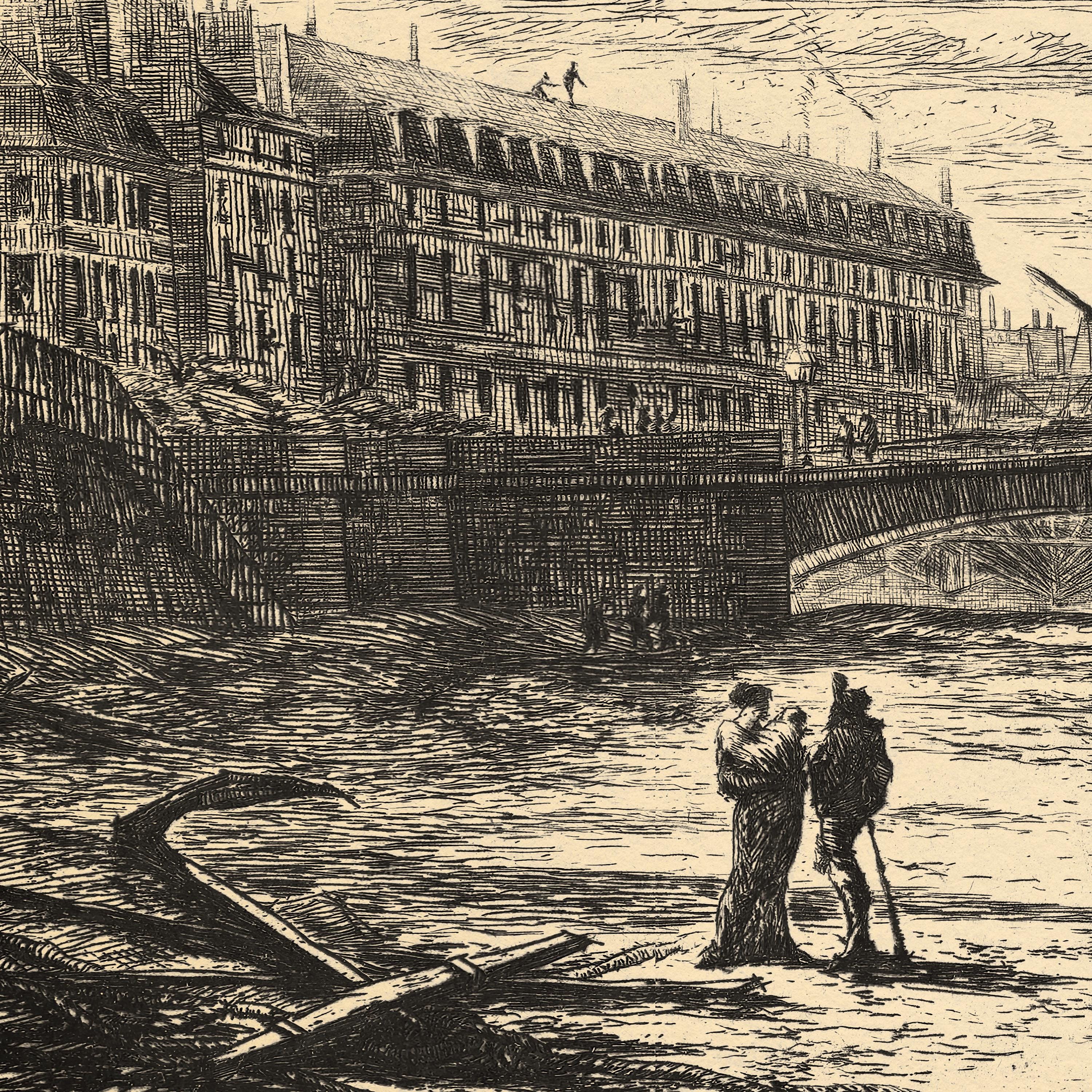 ノートルダム大聖堂のエッチングプリント：ヴィンテージのフランス大