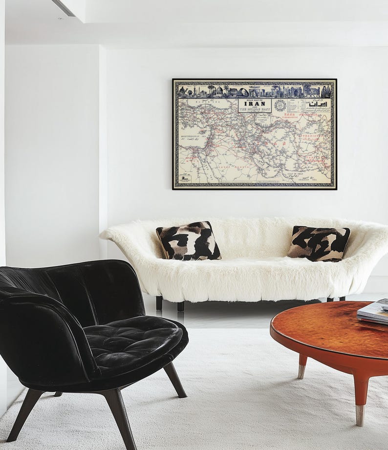 Plakat z mapą Iranu w stylu vintage: Mapa drogowa Bliskiego Wschodu z 1963 r. zdjęcie 5