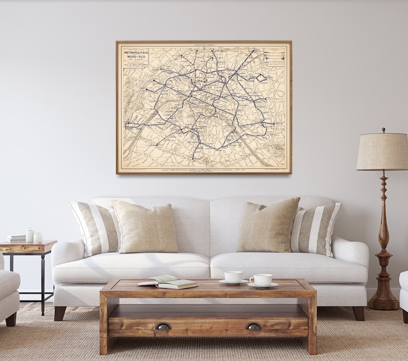 Vintage Paris Metro Map Print: 1914 Subway System Wall Art - Etsy