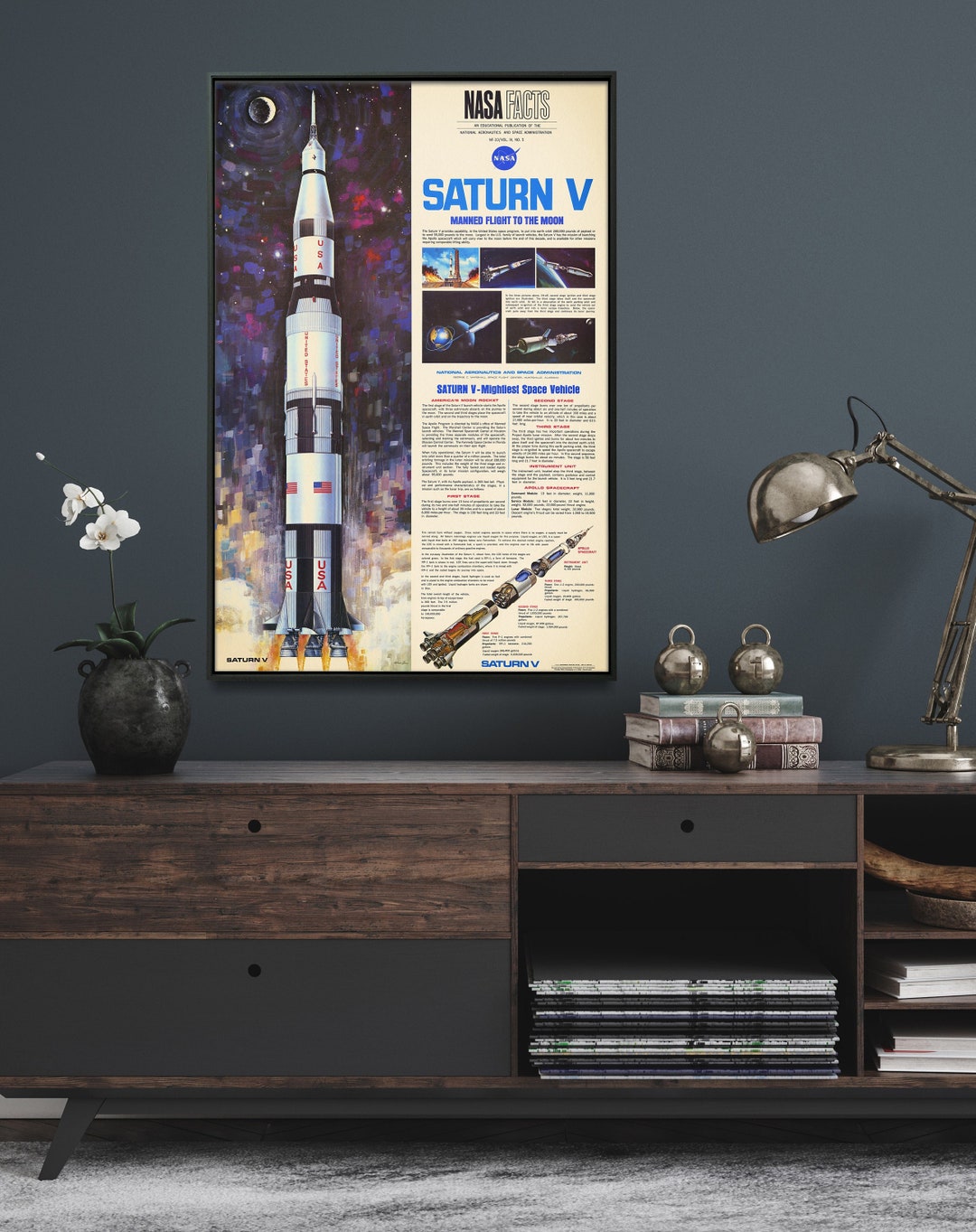 Apollo 11: Saturn V Rocket - Vintage NASA Chart Print, Wall Art Home ...