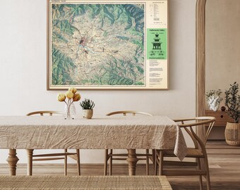 ヴィンテージのカトマンズ渓谷地図プリント：1975年ネパール