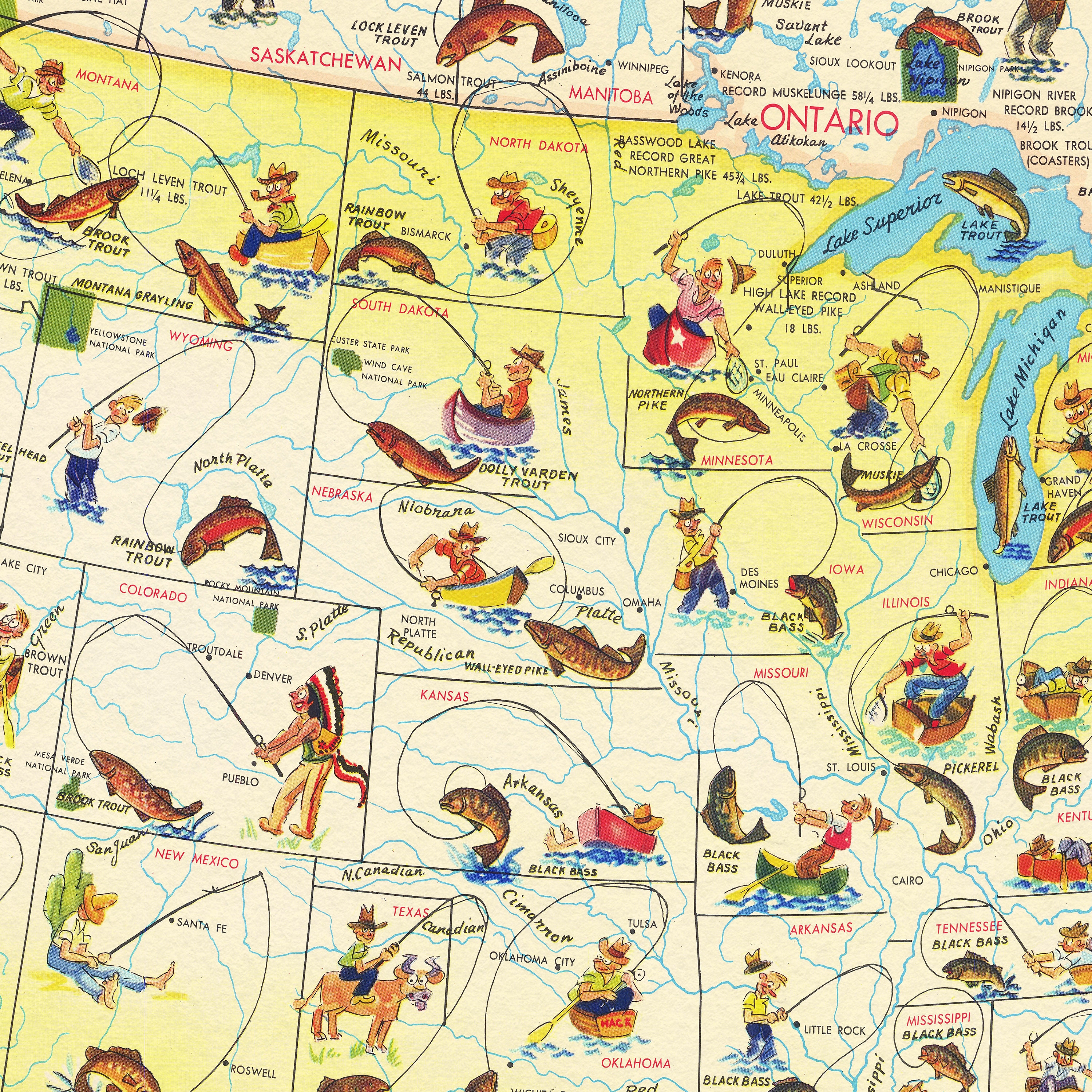 American Fish: Angler's Guide - Vintage Pictorial Fishing Map Print ...