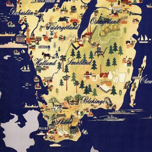 Vintage Sweden Map Print, Poster Map of Sweden, Pictorial Map, Sweden ...