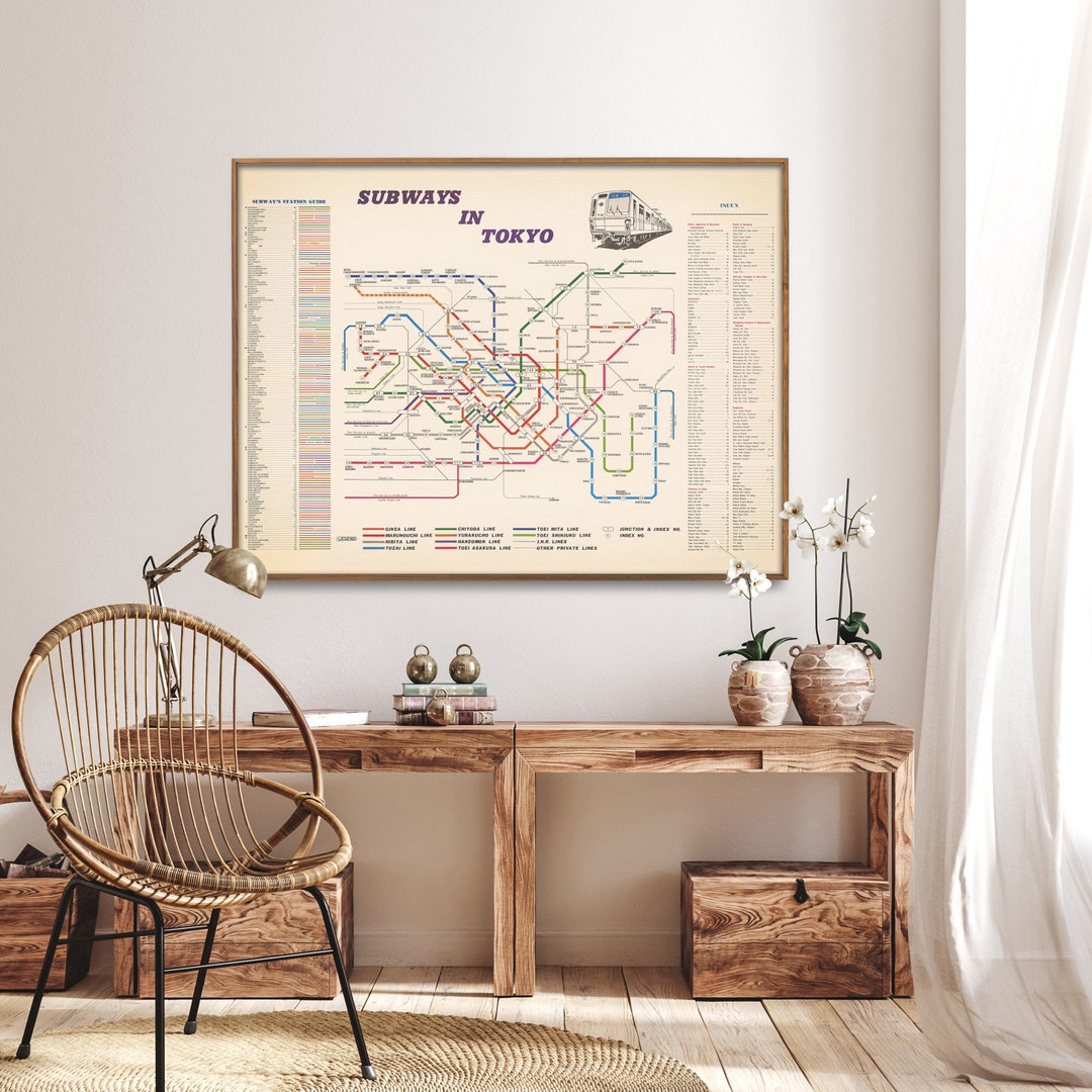 Tokyo Subways Vintage Map Print Subway Map Poster Japan Wall Art Decor