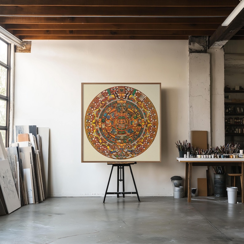 Aztec Sun Stone Calendar, Vintage Illustration Print, Mexica People Art ...