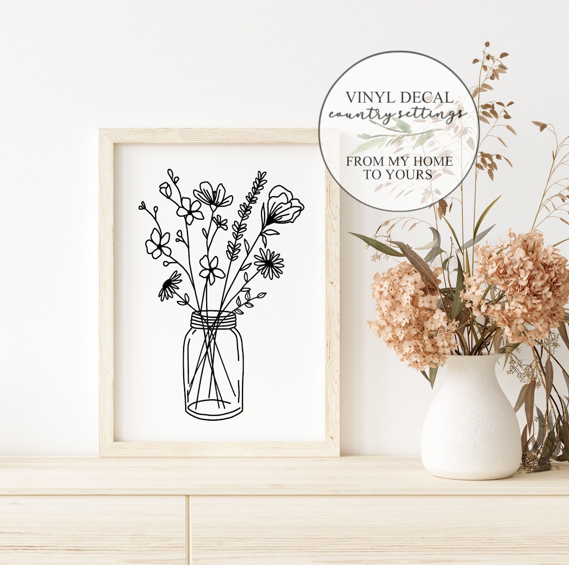 Flower Vinyl Decal Mason Jar Decals Farmhouse Vinyl Decals Etsy