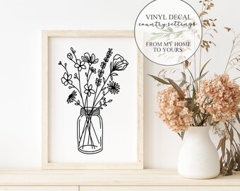 Flower Vinyl Decal, Mason Jar decals, Farmhouse Vinyl decals
