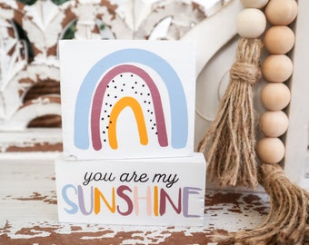 You are my sunshine nursery wood sign, Small rainbow sign, Nursery sign