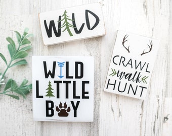 Woodland mini wood signs, Small bear signs, Mini nursery signs