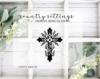 Floral Cross Car Decal, Flower Decal, Religious Decals, Cross Decal