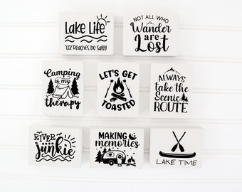 Camping Tier Tray Mini Signs, Lake Life Tier Tray Signs, Family Wood Tier Tray Decor'