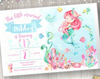 Little Mermaid Birthday Invitation - Printable or Printed