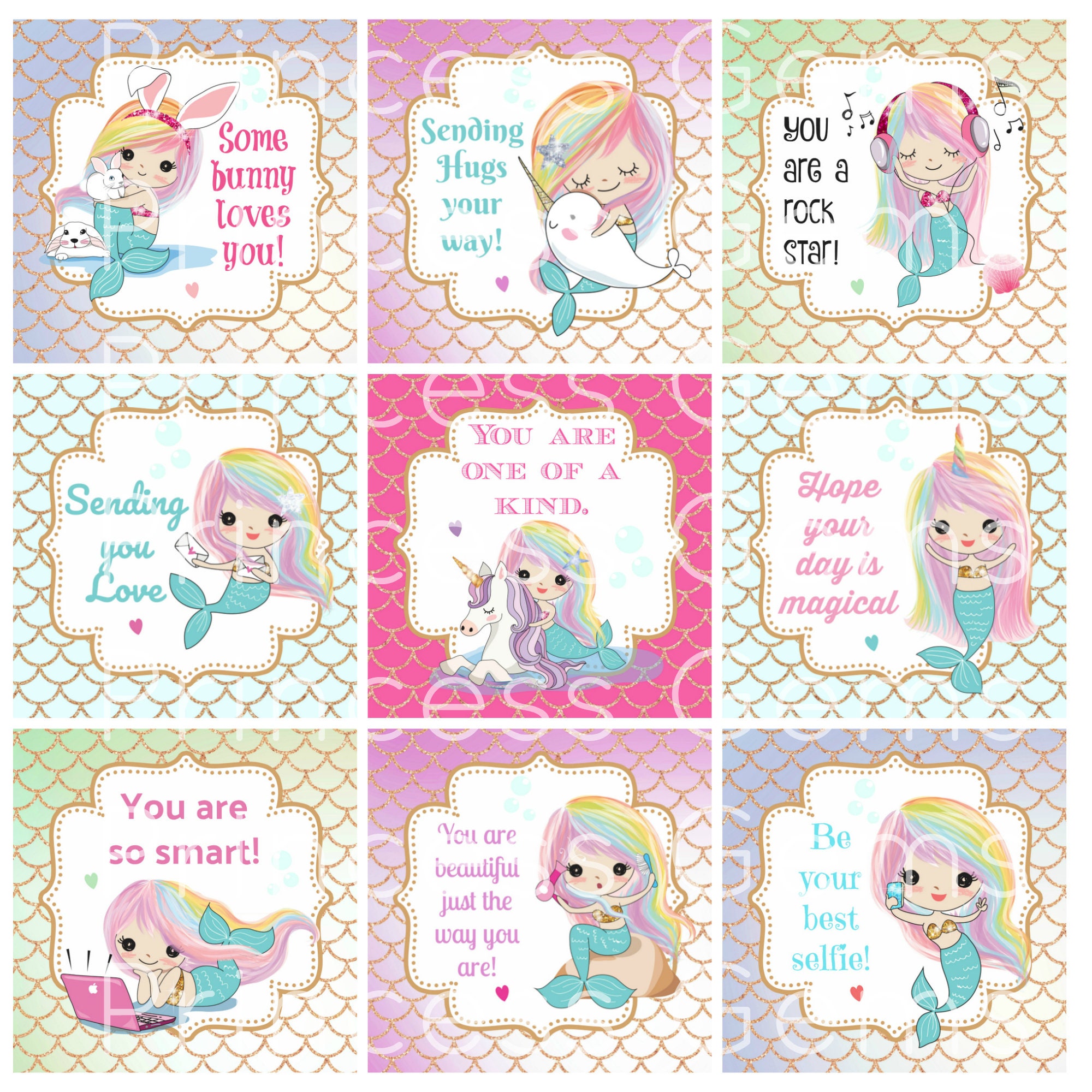 Mermaid Notes Rainbow Mermaid Lunch Box Notes - Etsy