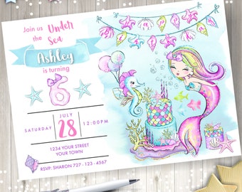 Mermaid Birthday Invitation - Printable or Printed