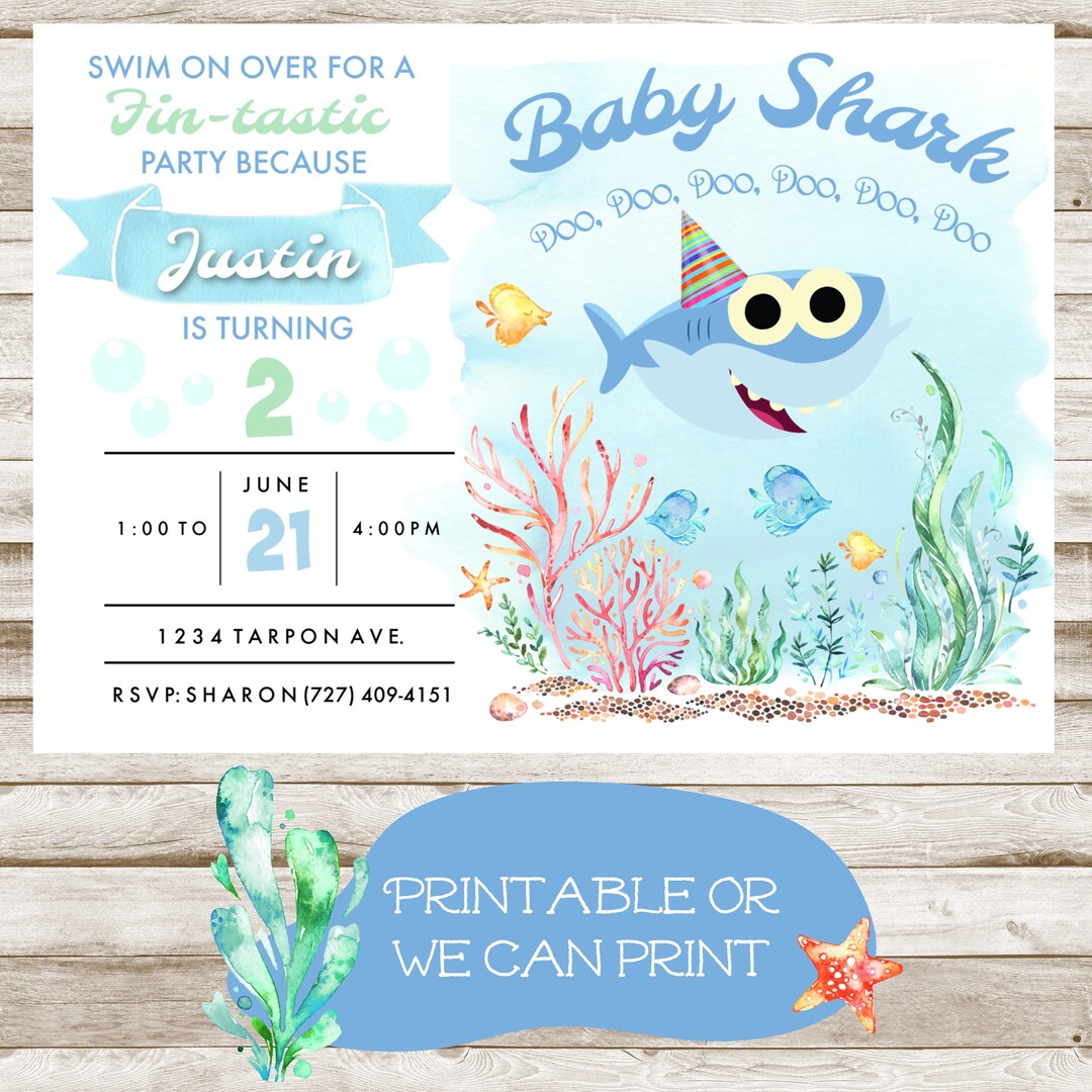 Baby Shark Birthday Invitation Printable or We Can Print - Etsy