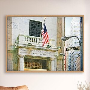 NYC Stock Exchange, Wall Street Art, Stock Exchange Building, Lower Manhattan,, Financial District, Urban Art, Framed/Unframed Canvas/Print