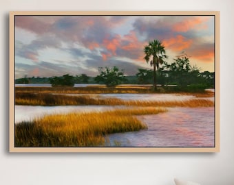 The Golden Hour Sunset Marsh Framed/Unframed Canvas or Print